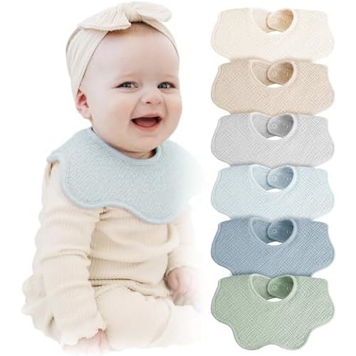 Konssy Muslin Baby Bibs 100% Cotton Absorbent Bandana Drool Bibs for Teething and Drooling, 6-Pack for Baby Boys & Girls