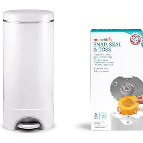 Munchkin Step Diaper Pail Powered by Arm & Hammer & Munchkin Arm & Hammer Diaper Pail Snap with Seal and Toss Refill Bags, 6 Count