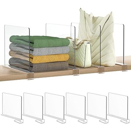 Shelf Dividers Purse Organizer for Closet: 6-Pack Acrylic Bag Storage Organizer for Handbags, Clutches, Clothes, Sweater, Towel