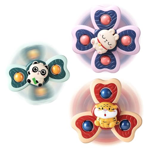 ALASOU 3PCS Suction Cup Rotating Toys for 1 Year Old Boy Girl|Rotating Top Baby Toys 12 18 Months|1 2 Year Old Boy Birthday Gift|Baby Bath Toy for Kids Ages 1-3|Sensory Toy for Toddlers 1-3