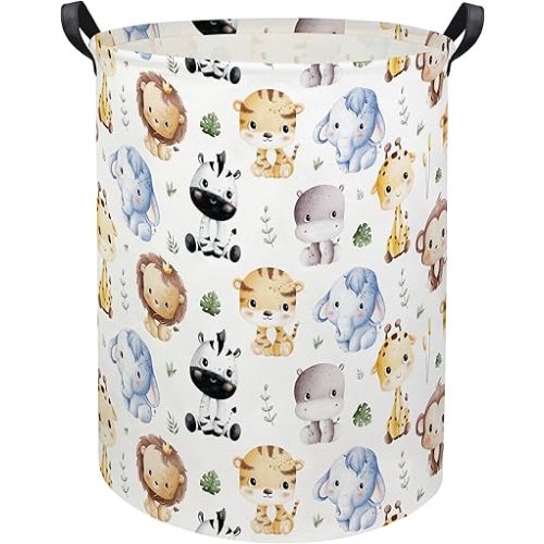 HIYAGON Woodland Baby Laundry Basket Animal Baby Hamper for Nursery Girl Kids Pink Hamper Cute Kids Toys Storage Bin Organizer Animal Room Decor for Home(Cute Animal)