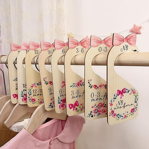Baby Closet Dividers 8pcs Double-Sided Baby Clothes Dividers for Closet Wooden Nursery Decor for Gilrs Wardrobe-Ideal Baby Size Closet Organizer