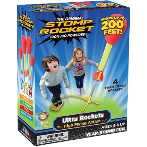 Stomp Rocket Ultra Rocket Launcher for Kids, 4 Rockets - Fun Backyard & Outdoor Kids Toys Gifts for Boys & Girls - High Flying Toy Foam Blaster Set - Multi-Player Adjustable Launch Stand