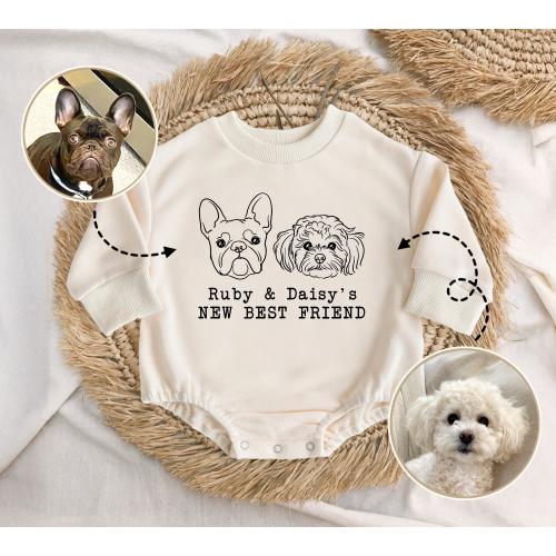 Personalized Dog Lover Baby Romper Sweatshirt, Pet Name Baby Clothes, Dogs Baby Outfit, Custom Dog Photo, Pet Portrait Bubble Romper