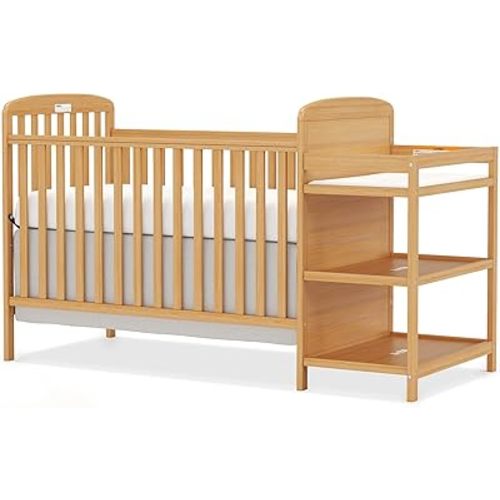 4-in-1 Convertible Baby Crib with Changing Table Combo, Wooden Full Size Nursery Crib Turns into Toddler Bed and Daybed, 4 Adjustable Heights, Non-Toxic Finishes (Natural)