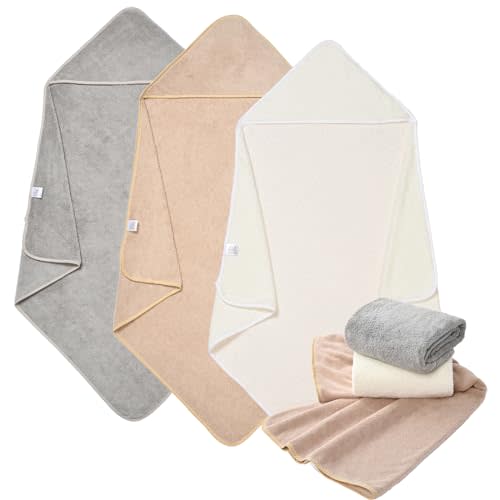 Yaiseiko Hooded Baby Bath Towels for Newborn 3 Pack Baby Towels with Hood 32 x 32 Inch Unisex Coral Fleece Super Soft Absorbent Bath Towel Set Gift for Babies, Infant, Toddler, Newborn Essential