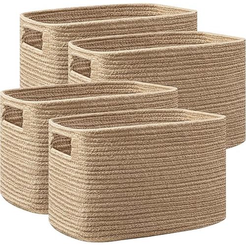 UBBCARE 4 Pack Shelf Baskets, Larger Woven Storage Baskets for Organizing(14.5''L x 9.84''W x 9''H), Basket Organizer for Dog Toys, Books, Clothes, Large Gift Basket, Jute