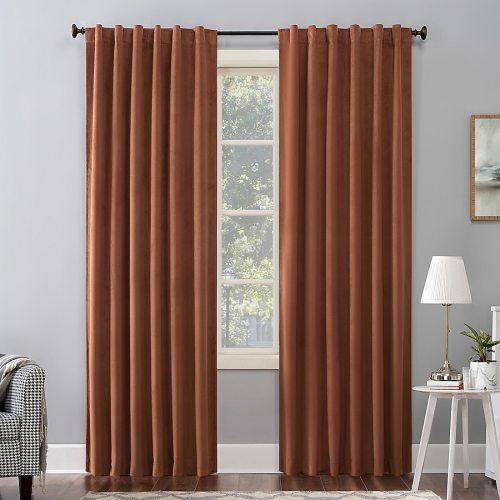 Sun Zero 84-in Terracotta Red Blackout Standard Lined Back Tab Single Curtain Panel 56597 at Lowes.com