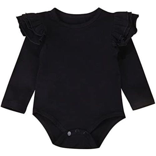 Infant Baby Girl Basic Ruffle Long Sleeve Cotton Romper Bodysuit Tops Clothes