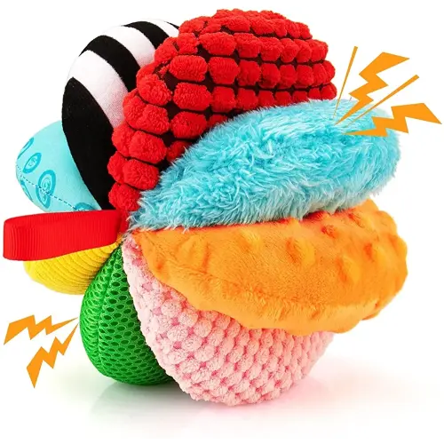 8-in-1 Sensory Balls for Infant Toddlers,Rainbow Fabric Baby Toy for Sensory Development,Montessori Toys for Babies 6-12 Months,8 Different Sensory Tactile Textures with Crinkle Rattle Squeakers