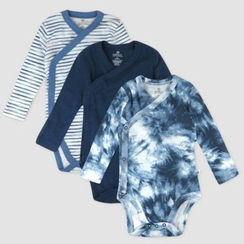 Honest Baby Boys' 3pk Long Sleeve Side Snap Bodysuit - Blue 0-3m