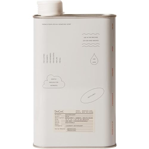 DedCool Liquid Laundry Dedtergent (Milk, 32 fl oz) Luxurious Fragrance, Scented, Removes Stains, Ideal for 60 Washes, Infused with Natural Essential Oils, Vegan, Non-Toxic, Cruelty & Dye Free