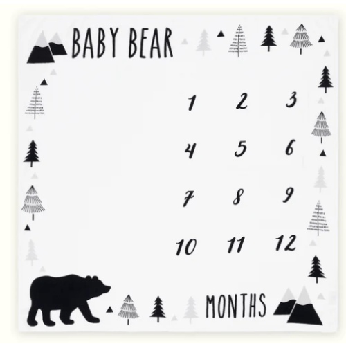 Organic Baby Monthly Milestone Blanket Boy - Baby Bear Milestone Blanket with Months Marker - Newborn to 12 Months