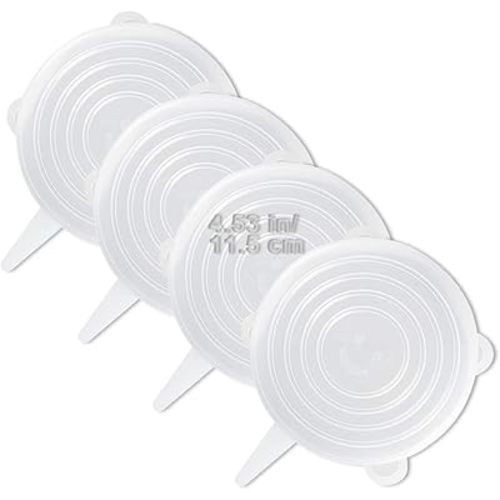 4 Pack Same Size Silicone Stretch Lids, Thicker Reusable Sturdy Silicone Container Cover, Expandable Food Storage Covers, Dishwasher and Freezer Safe, 4.53in(11.5cm)