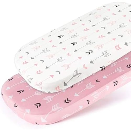 Stretch Fitted Bassinet Sheet Set BROLEX 2 Pack Cradle Sheets for Bassinet Pad/Mattress,Unisex Boys Girls,Ultra Soft,Pink Arrow