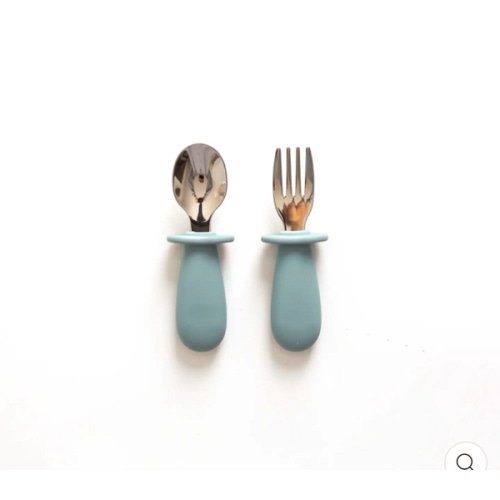 Silicone & Stainless St Cutlery Set- Pale Blue