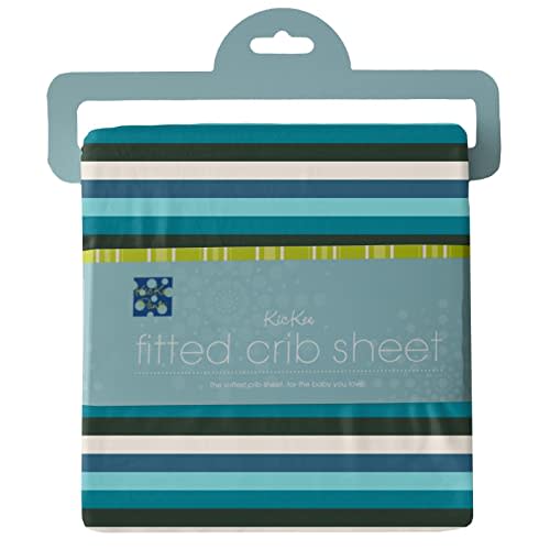 KicKee Pants Print Fitted Baby Crib Sheet, Lovable Solid Colors for Crib Mattress, Crafted from Viscose from Bamboo for Ultra Soft Baby Bedding (Ice Multi Stripe - One Size)