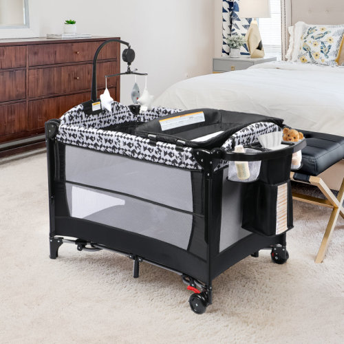 Zoomie Kids 5-in-1 Pack And Play With Changing Table, Baby Bassinet Bedside Sleeper With Storage Bag & Music Box, Portable Baby Crib With Carry Bag, Foldable Playard With Bassinet For Newborn To Toddlers | Wayfair