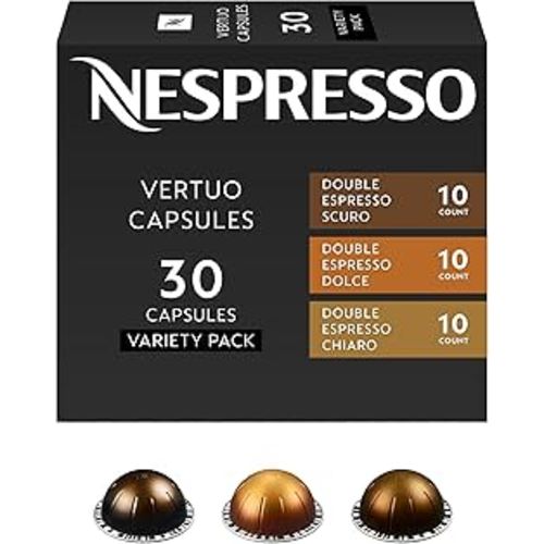 Nespresso Capsules Vertuo, Double Espresso Variety Pack, 30-Count Coffee Pods (Pack of 1), Brews 2.7oz