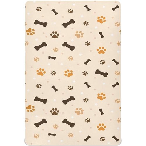 Crib Sheets for Boys Bone Paw Print Beige Toddler Baby Girl Sheets for Crib,Neutral Mini Crib Nursery Mattress Sheets Fitted,Crib Mattress 52 * 28 * 9In