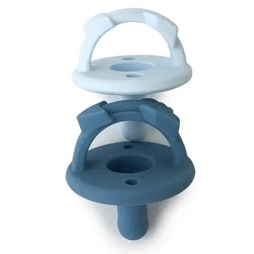 Itzy Ritzy Silicone Pacifiers for Newborn - Itzy Soother Pacifiers Feature Collapsible Handle & Two Air Holes for Added Safety; For Ages Newborn and Up, Set of 2 in Light Blue & Dark Blue