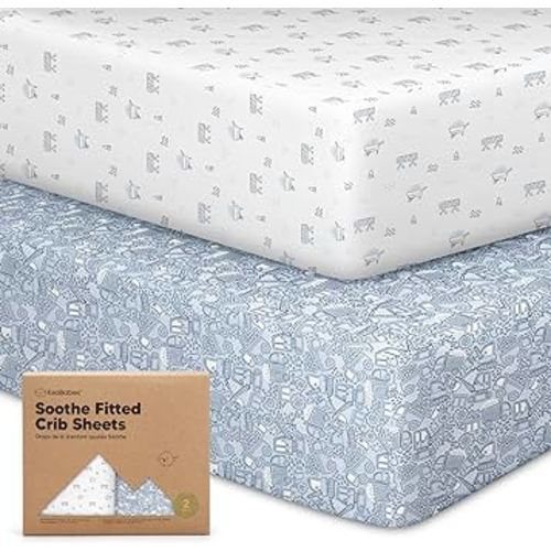 2-Pack Organic Crib Sheets for Boys, Girls - Jersey Fitted Crib Sheet, Baby Crib Sheets Neutral, Crib Mattress Sheet, Cotton Crib Sheets, Soft Baby Sheets, Unisex Crib Fitted Sheet (Excavation)
