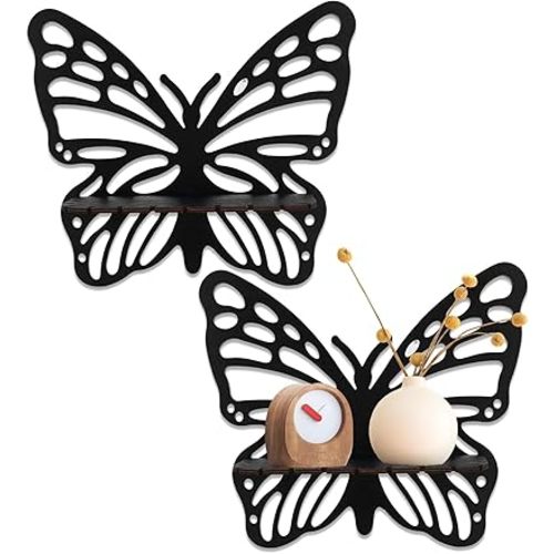 2Pcs Butterfly Floating Shelf, Wall Storage Organizer Floating Shelf, Hollow Floating Storage Rack, Wooden Display Shelf for Home Decoration Storage (Style 2)