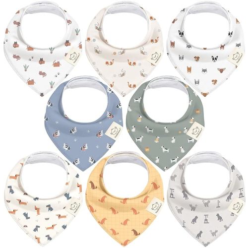 KeaBabies 8-Pack Organic Baby Bandana Drool Bibs for Boys Girls - Soft Cotton Drooling & Teething Bibs for Infants, Toddlers, Super Absorbent Cotton Bandana Bibs for Baby Boy & Girl (Pets & Paws)
