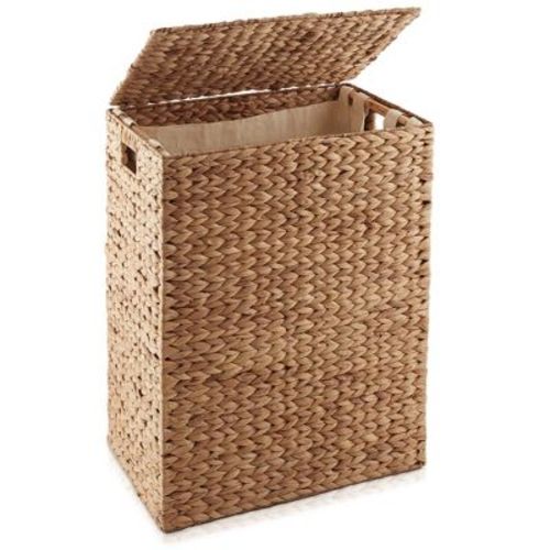 Casafield Large Laundry Hamper with Lid and Removable Liner Bag - Cinnamon Brown, Woven Water Hyacinth Laundry Basket for Clothes