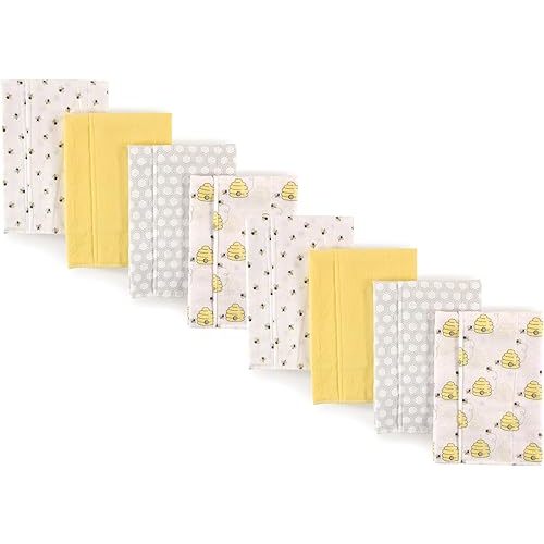 Hudson Baby Cotton Poly Flannel Burp Cloths Multipack, Bee 8-Pack, One Size
