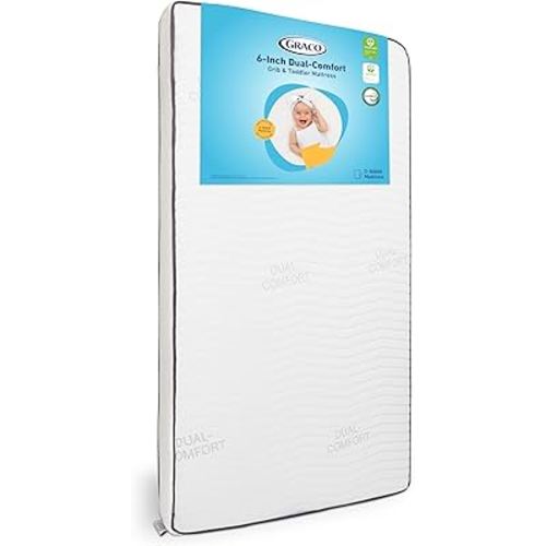 Graco 6-Inch Dual-Comfort Crib & Toddler Mattress - GREENGUARD Gold, CertiPUR-US Certified Foam, Machine Washable Cover with 100% Waterproof Surface, Fits Standard Full Size Baby Crib and Toddler Bed