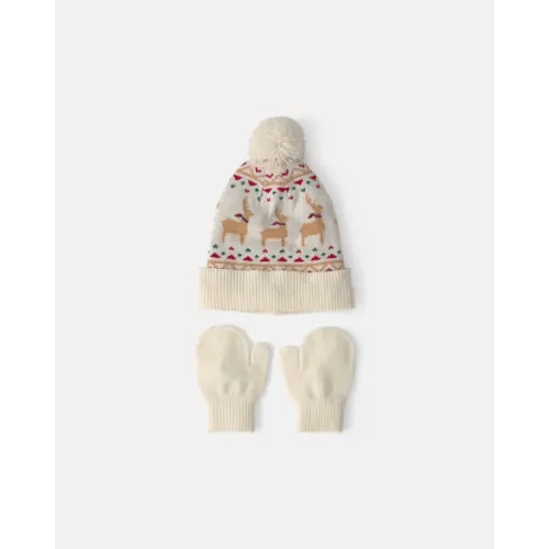 Baby 2-Piece Fair Isle Christmas Beanie & Glove Set - Cream | Carter's