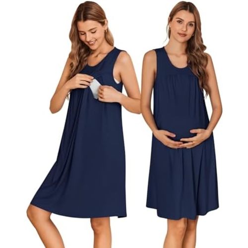 Ekouaer Maternity Nursing Dress Nightgown Labor and Delivery Gown Sleeveless Pregnancy Breastfeeding Dresses