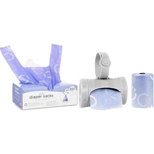 Ubbi Disposable Diaper Sacks, Lavender Scented, Easy-To-Tie Tabs, Diaper Disposal or Pet Waste Bags & Retractable On the Go Bag Dispenser for Travel, Diaper Bag Accessory Must Have for Newborn