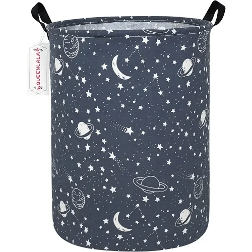 QUEENLALA Large Storage Basket,Laundry Hamper/Bathroom/Home Decor/Collapsible Round Storage Bin,Boys and Girls Hamper/Boxes/Clothing(Round-blue-starry sky)