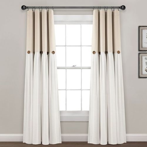 Linen Button 100% Lined Blackout Window Curtain Panel Linen Single 40x84