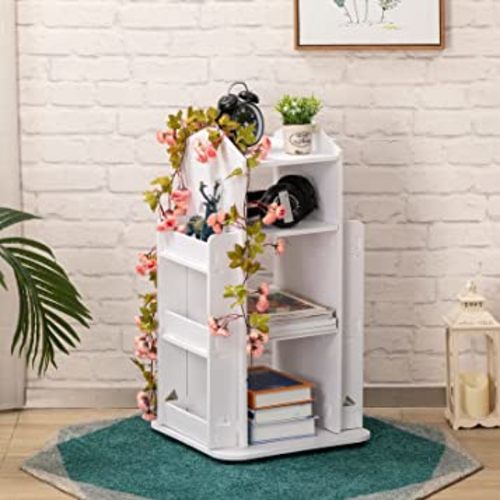 DOEWORKS 360 Degrees Rotating Open Bookshelf, 3 Tier Freestanding Bookcase Display Cabinet for Bedroom and Livingroom, White