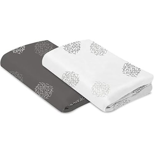 4moms Breeze Playard Sheets, Machine Washable and 100% Cotton, White & Grey, 2 Pack