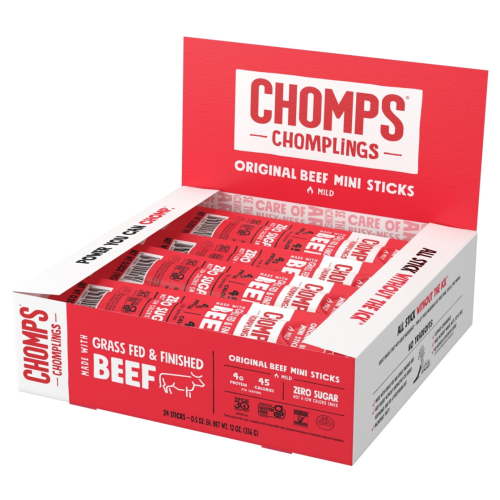 Chomps Mini Beef Jerky Sticks, Original Beef, 24ct 0.5 oz, Grass Fed, High Protein, Healthy, Natural