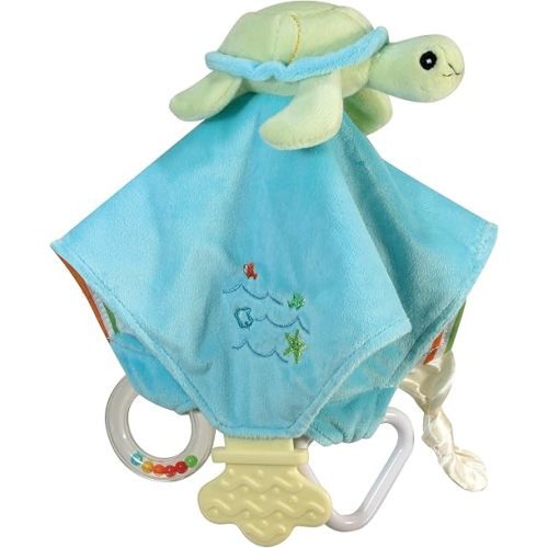 Stephan Baby Go Fish Plush Chewbie Activity Toy and Teething Blankie, Green Sea Turtle