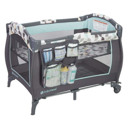 Baby Trend Trend-E Nursery Center, Playpen Play Yard with Bassinet & Travel Bag - Doodle Dots Blue