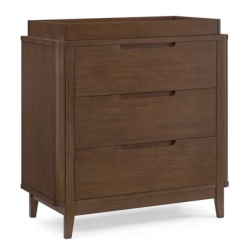 Delta Children Noah 3 Drawer Dresser with Changing Top and Interlocking Drawers - Teak Brown: Modern, Painted Finish, Wooden Frame, 39" Height