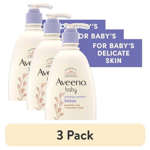 (3 pack) Aveeno Baby Calming Comfort Moisturizing Bedtime Body Lotion for Baby and Toddler, 18 fl oz