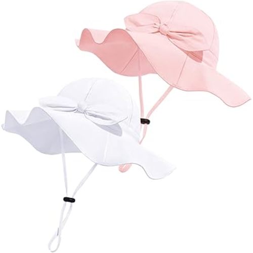 Baby Girl Sun Hat with UPF 50+ Outdoor Adjustable Beach Hat with Wide Brim Bucket Hats