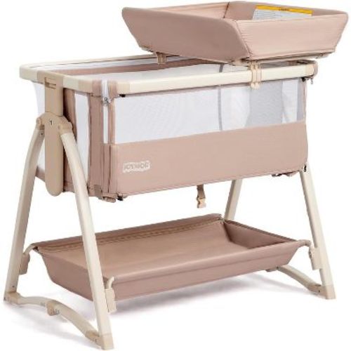 JOYMOR Baby Bassinet, 5 in 1 Bassinet Bedside Sleeper with Changing Table, 7 Height Adjustable, Rocking Bed with Wheels,Storage Basket for Newborn