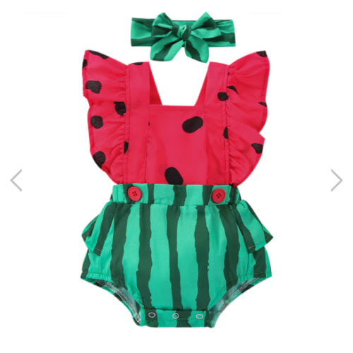 SWEET WATERMELON Romper with Headband - Hazel & Bo