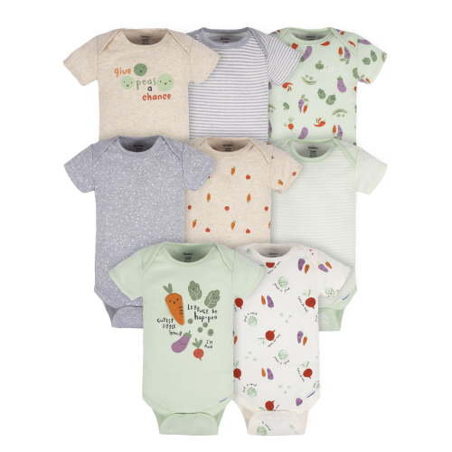 Gerber Baby Boy or Girl Gender Neutral Short Sleeves Onesies Bodysuits, 8-Pack (Newborn - 12 Months)