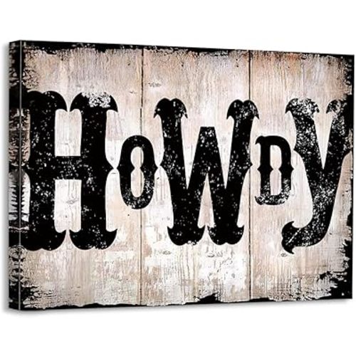 WODMIS Retro Western Howdy Typography Framed Canvas Wall Art Decor 14×11 inch,Farmhouse Rustic Print Painting Artwork Wall Decoration For Western Home Bedroom Living Room,Western Themed Gifts