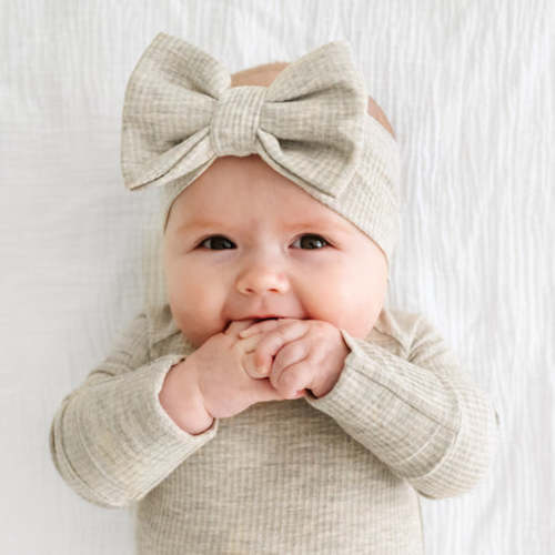 Heather Stone Ribbed Luxe Bow Headband