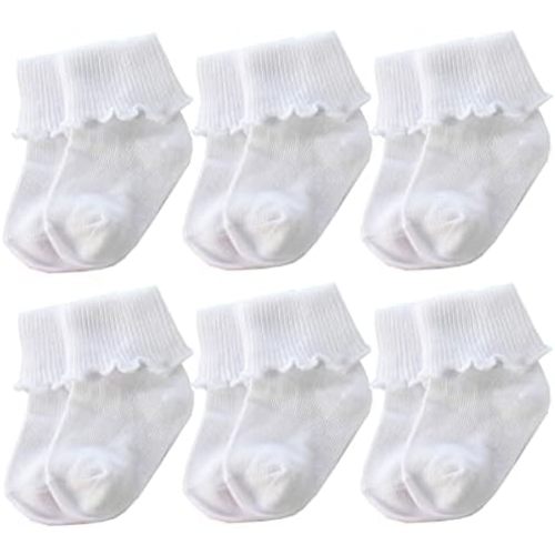 6 &12 Pairs Infant Toddler Baby Kids Turn Cuff Ruffle Cotton Socks